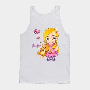 Pink Princess Girl with Teddy Bear | Lovely Tank Top